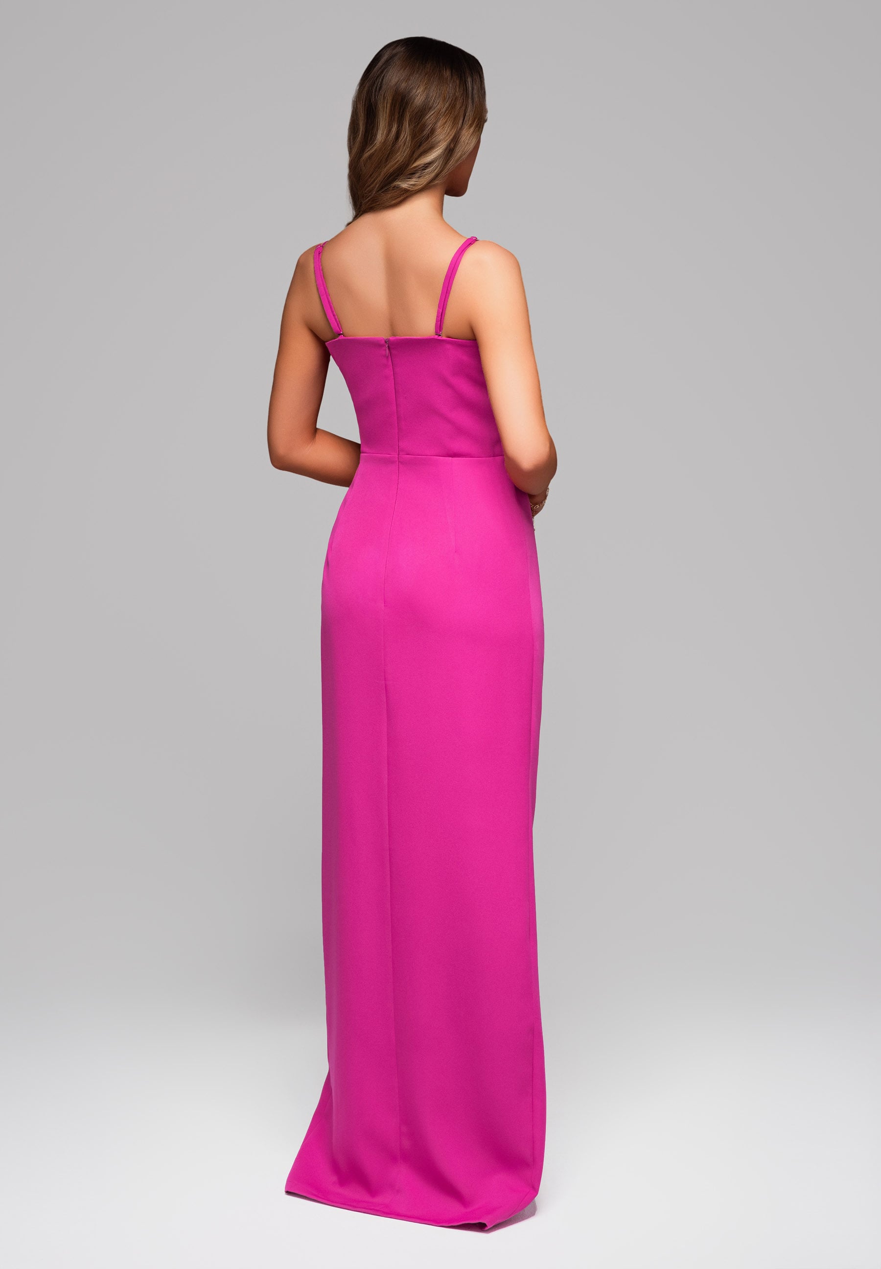 Fuchsiafarbenes Maxi-Abendkleid mit Wickelausschnitt — 6