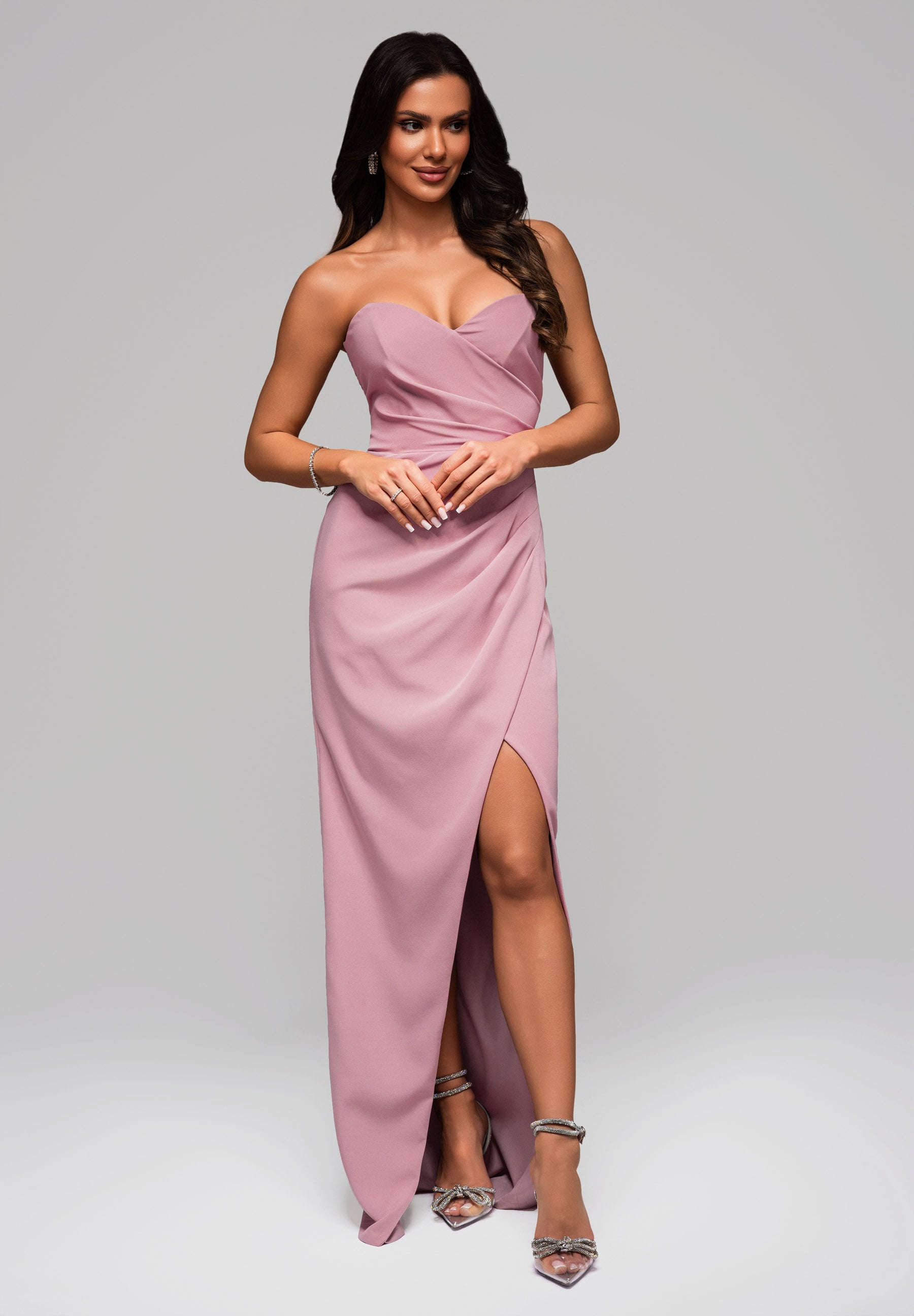 Altrosa Maxi-Abendkleid mit Wickelausschnitt — 5