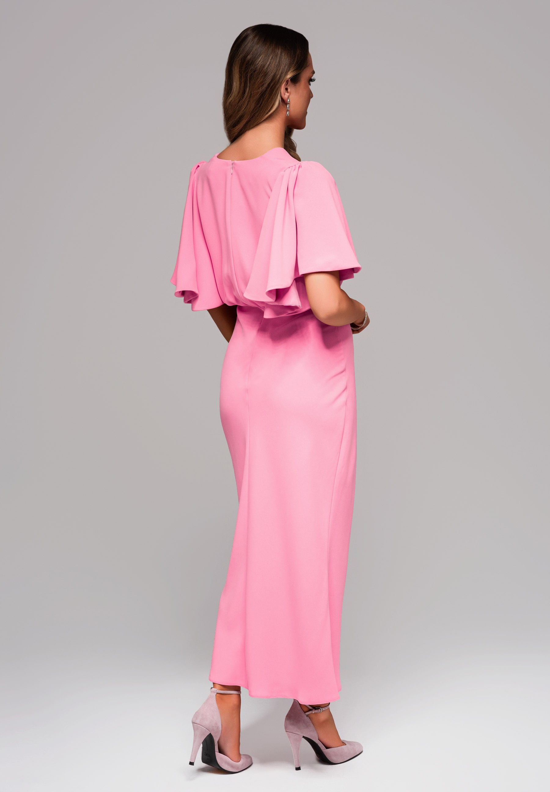 Rosa Midi-Abendkleid mit Wickelausschnitt — 7