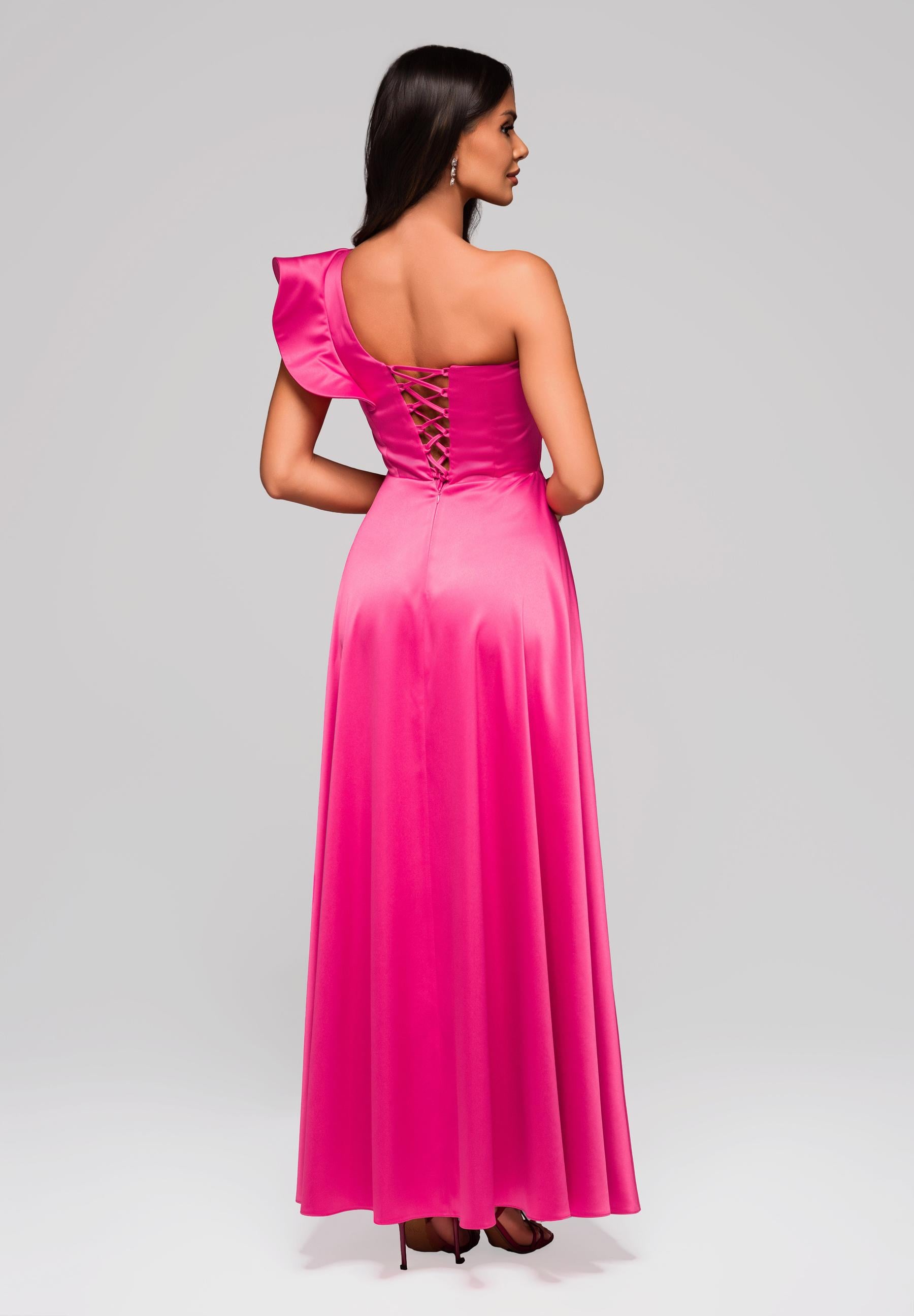 Fuchsiafarbenes Maxi-Abendkleid aus Satin — 7
