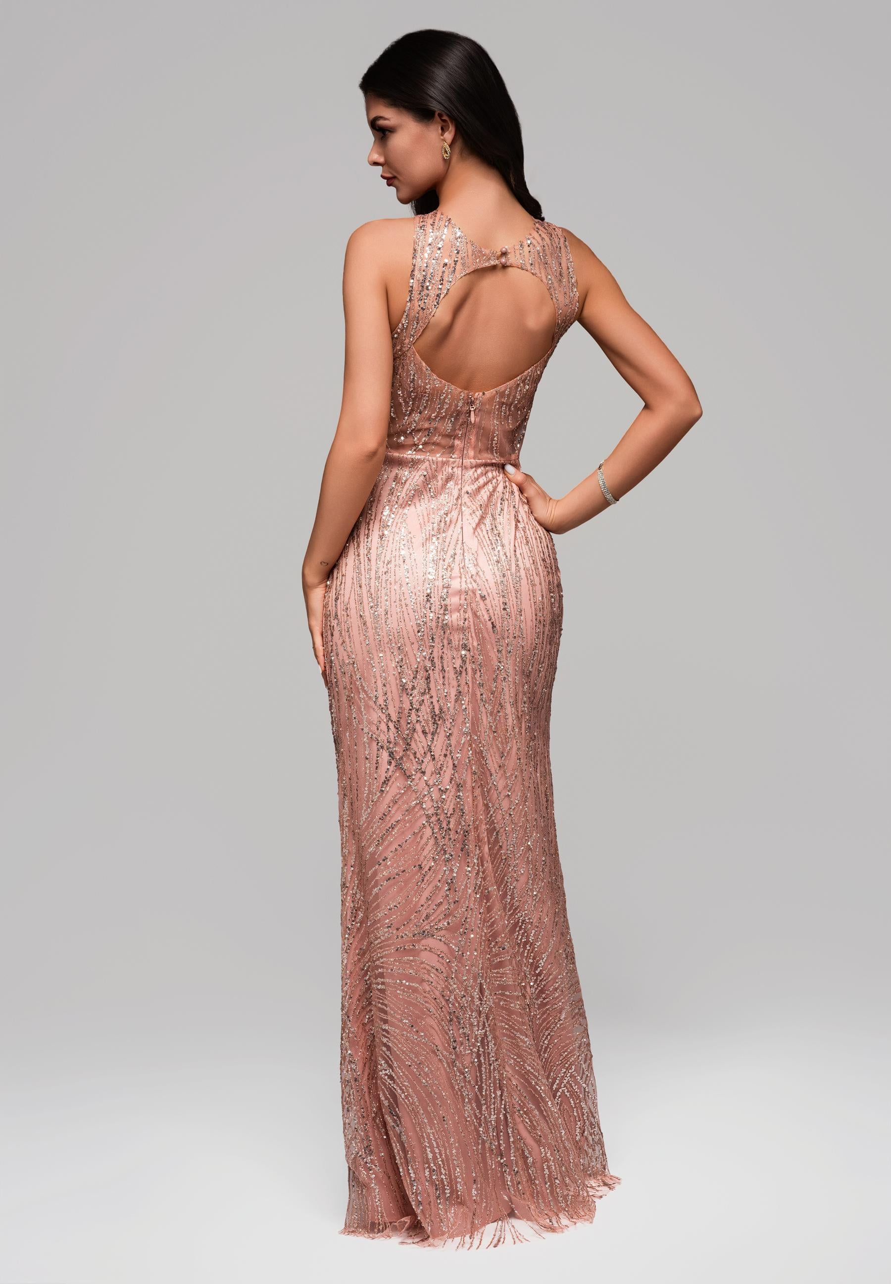 Rosa Maxi-Abendkleid mit Pailletten und U-Ausschnitt — 6