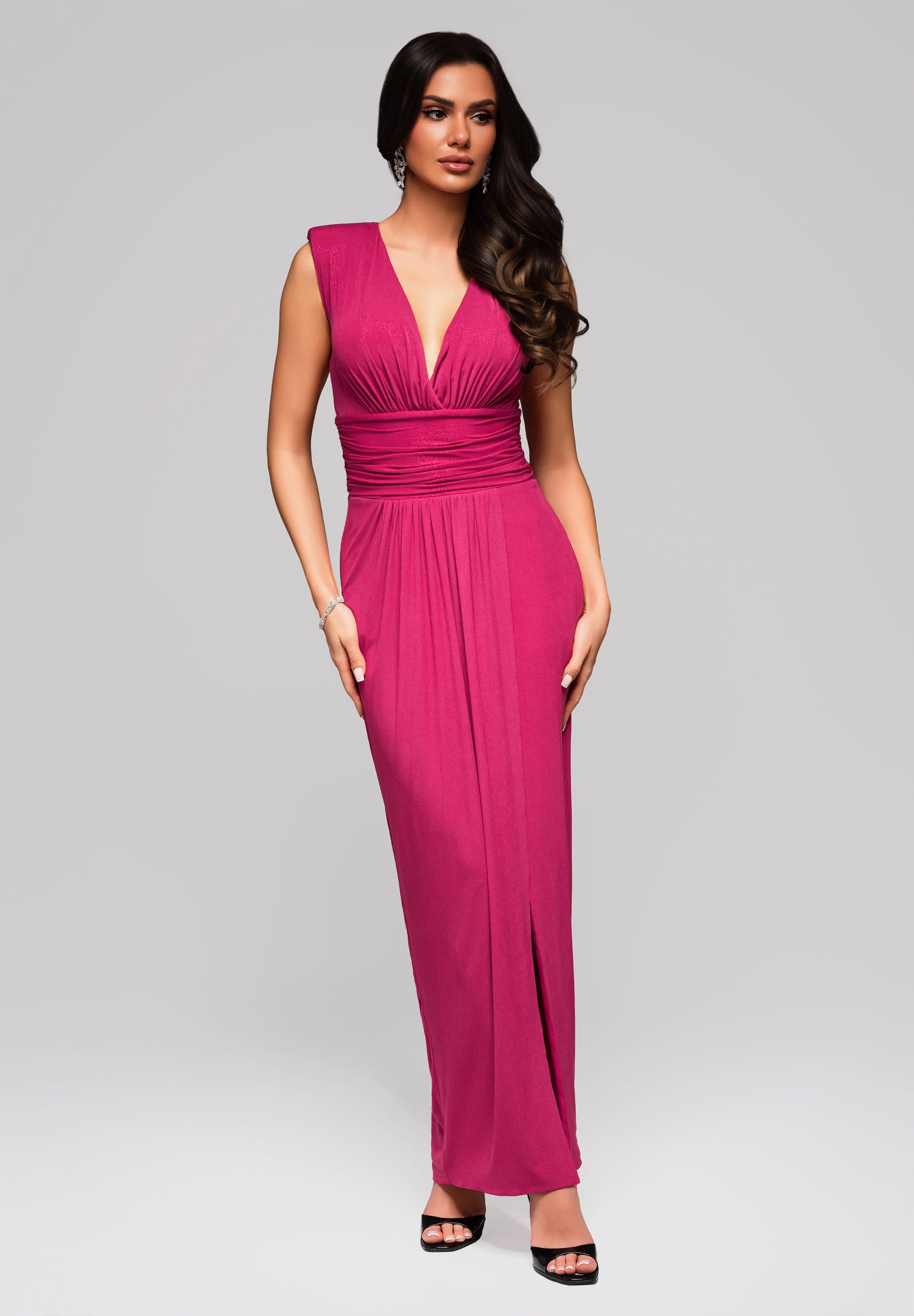 Fuchsiafarbenes glänzendes Maxi-Abendkleid — 5