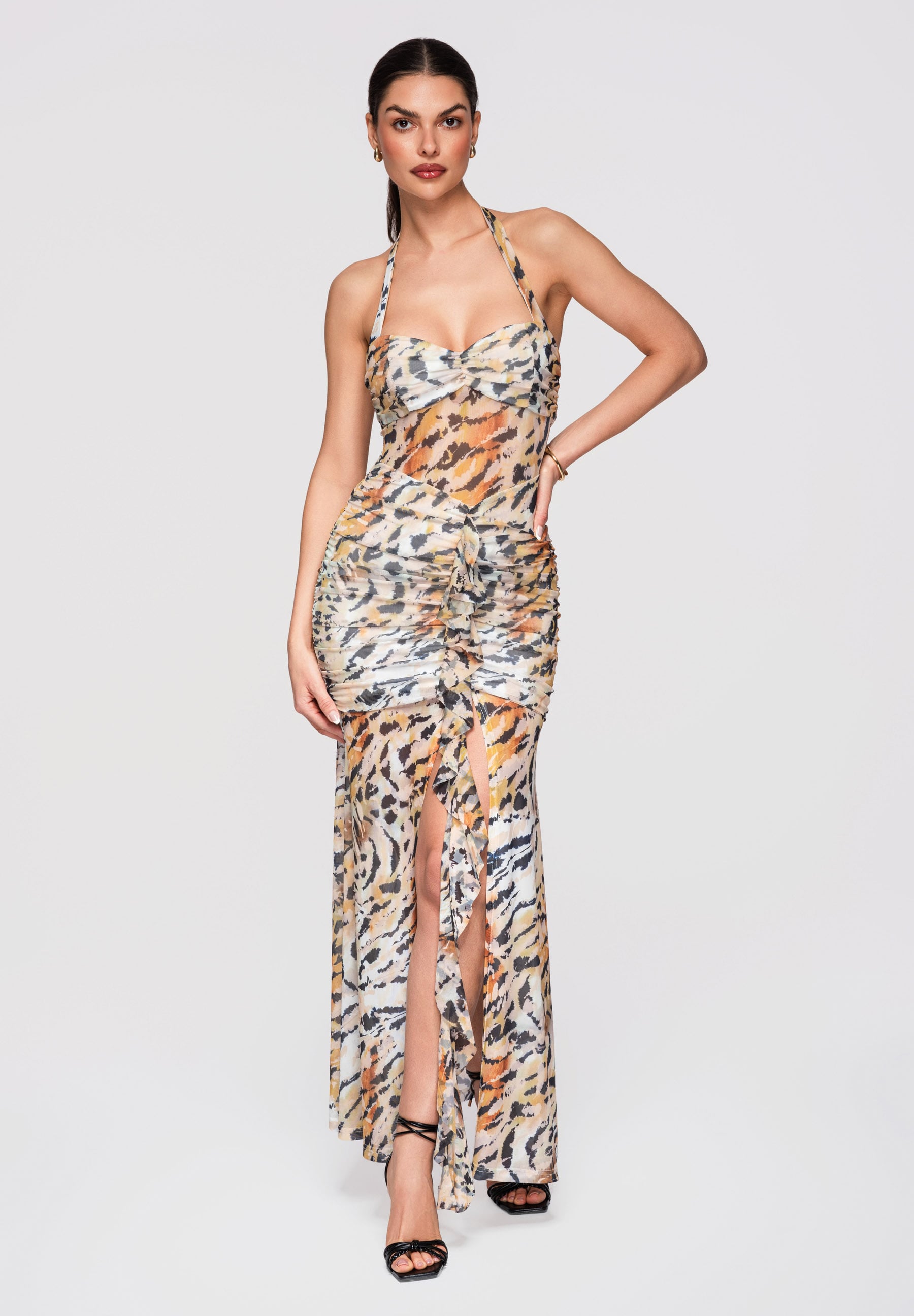 Leopardgemustertes Maxi-Abendkleid mit Herzausschnitt — 5