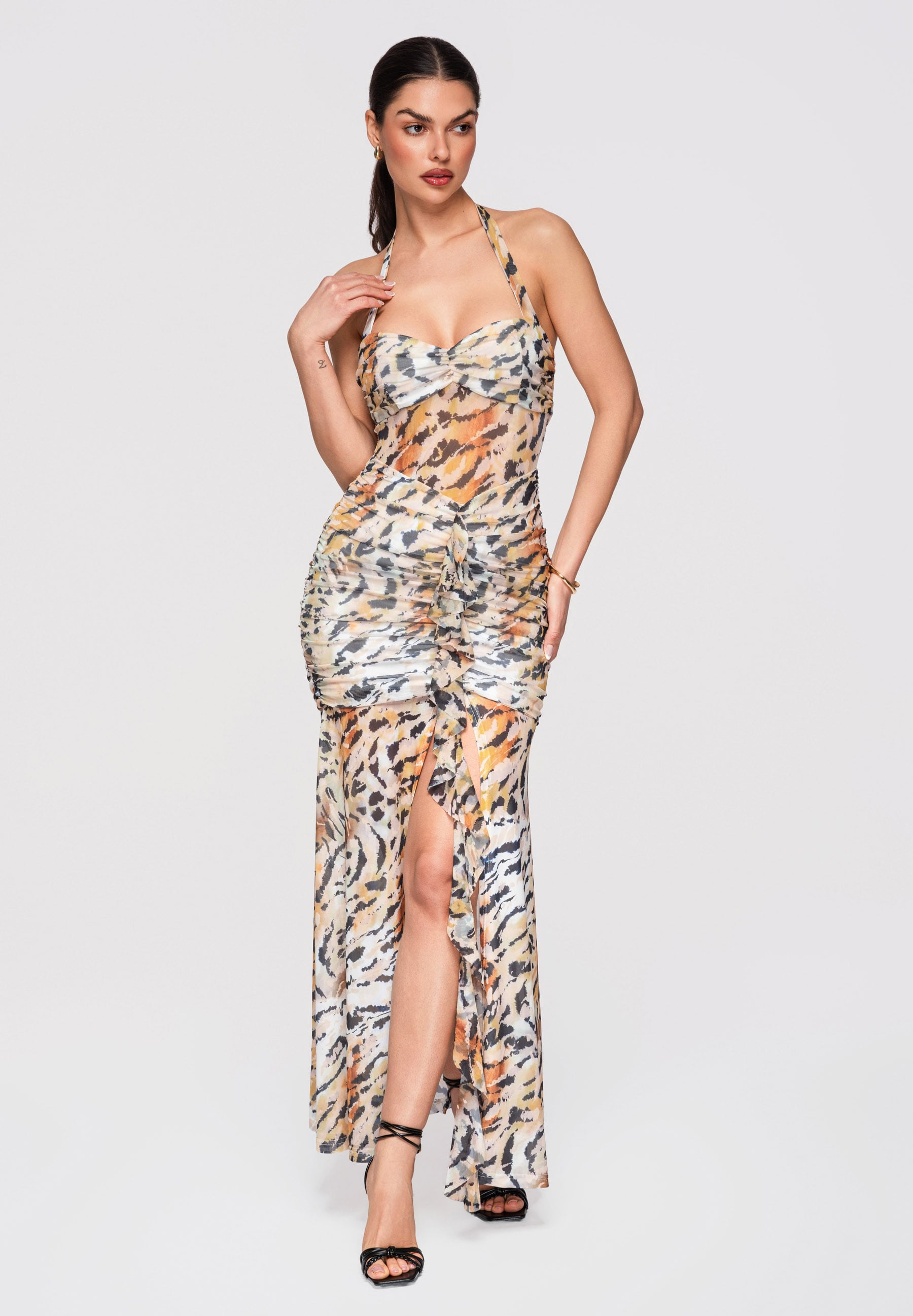 Leopardgemustertes Maxi-Abendkleid mit Herzausschnitt — 7
