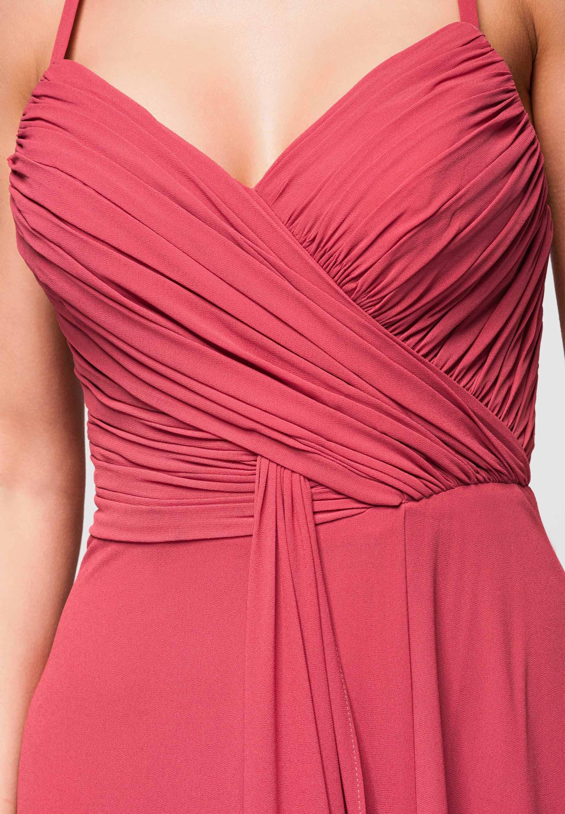 Korallenfarbenes Maxi-Abendkleid mit Wickelausschnitt — 4