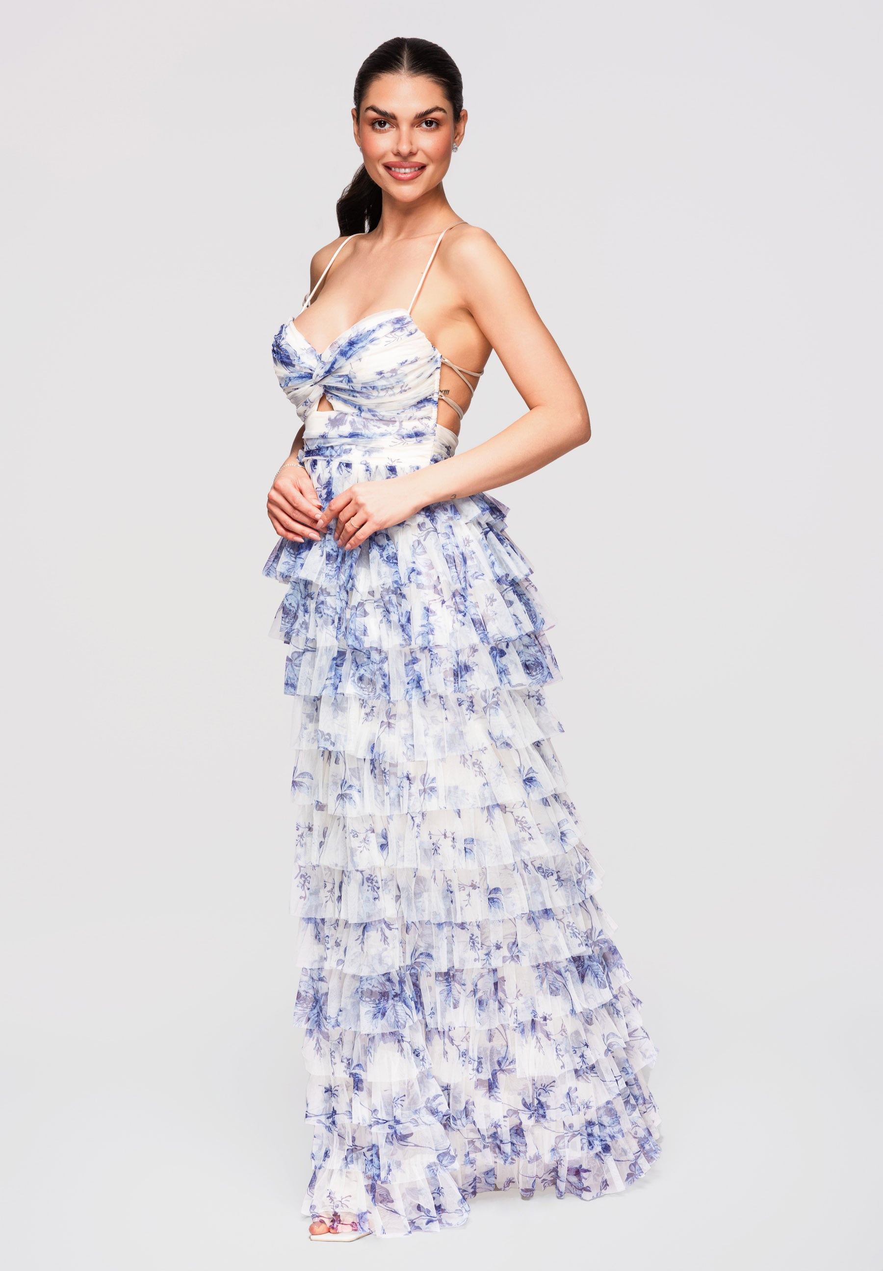 Blaues Maxi-Abendkleid mit Print — 2