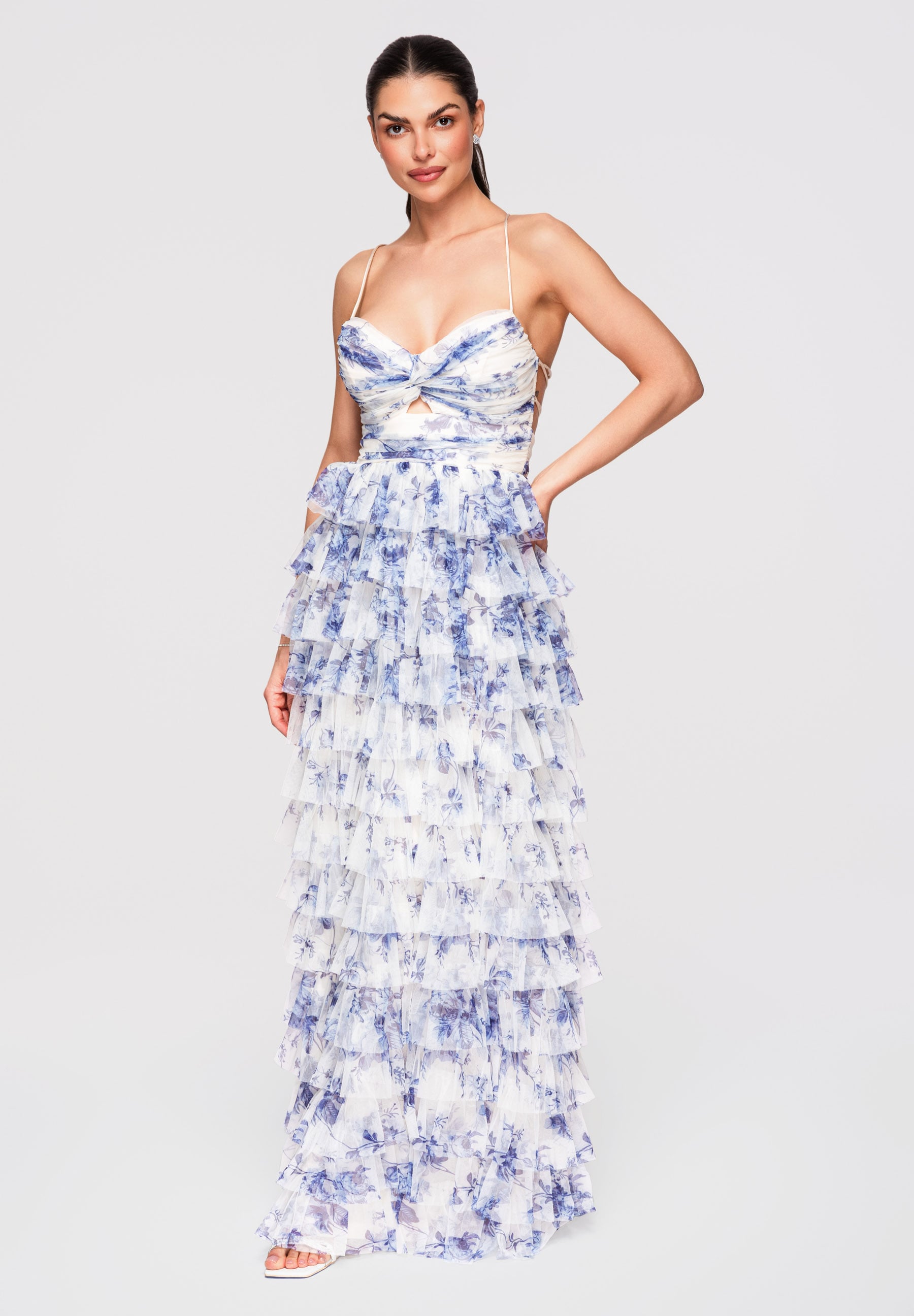 Blaues Maxi-Abendkleid mit Print — 7