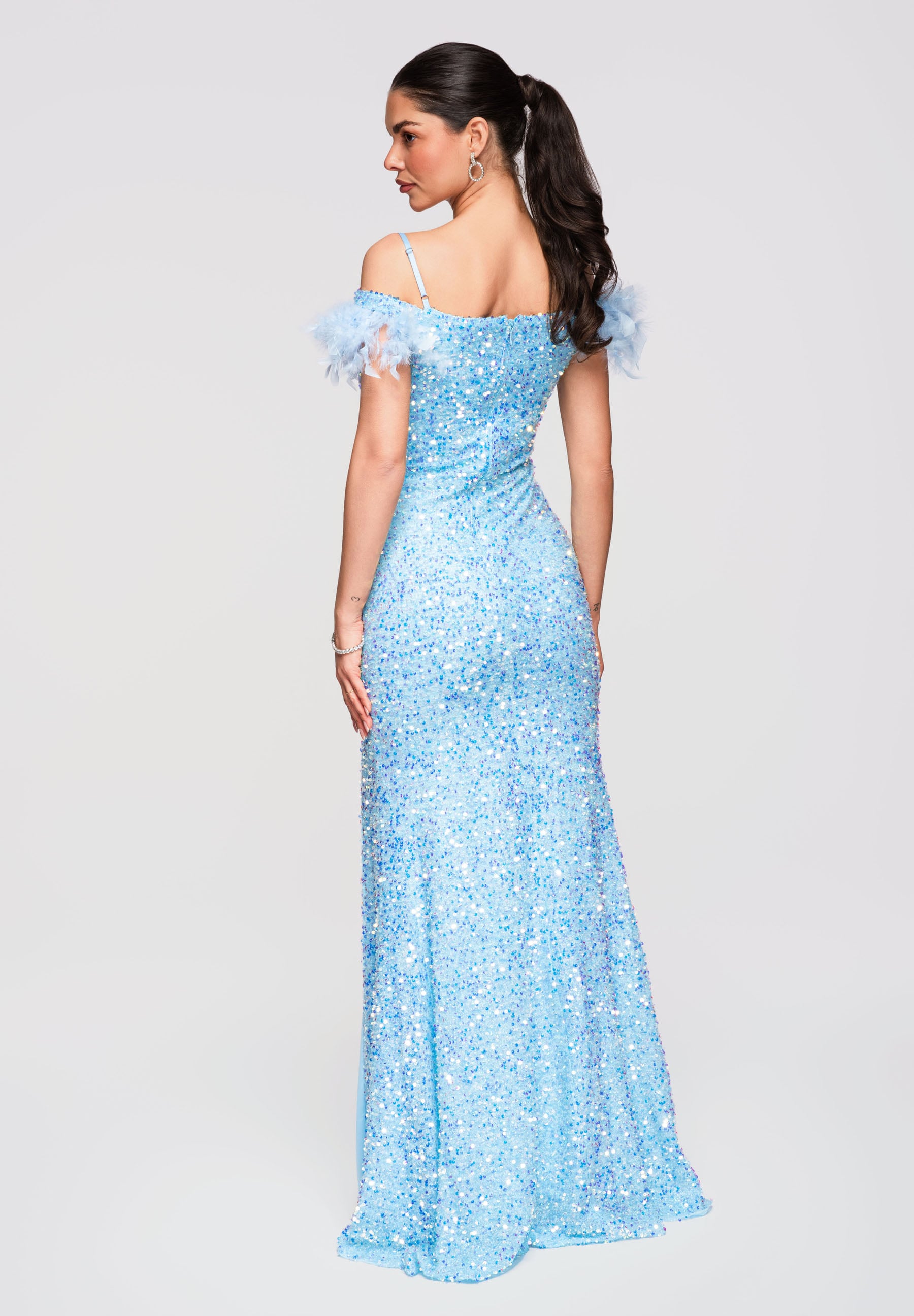Blaues Maxi-Abendkleid mit Pailletten — 3