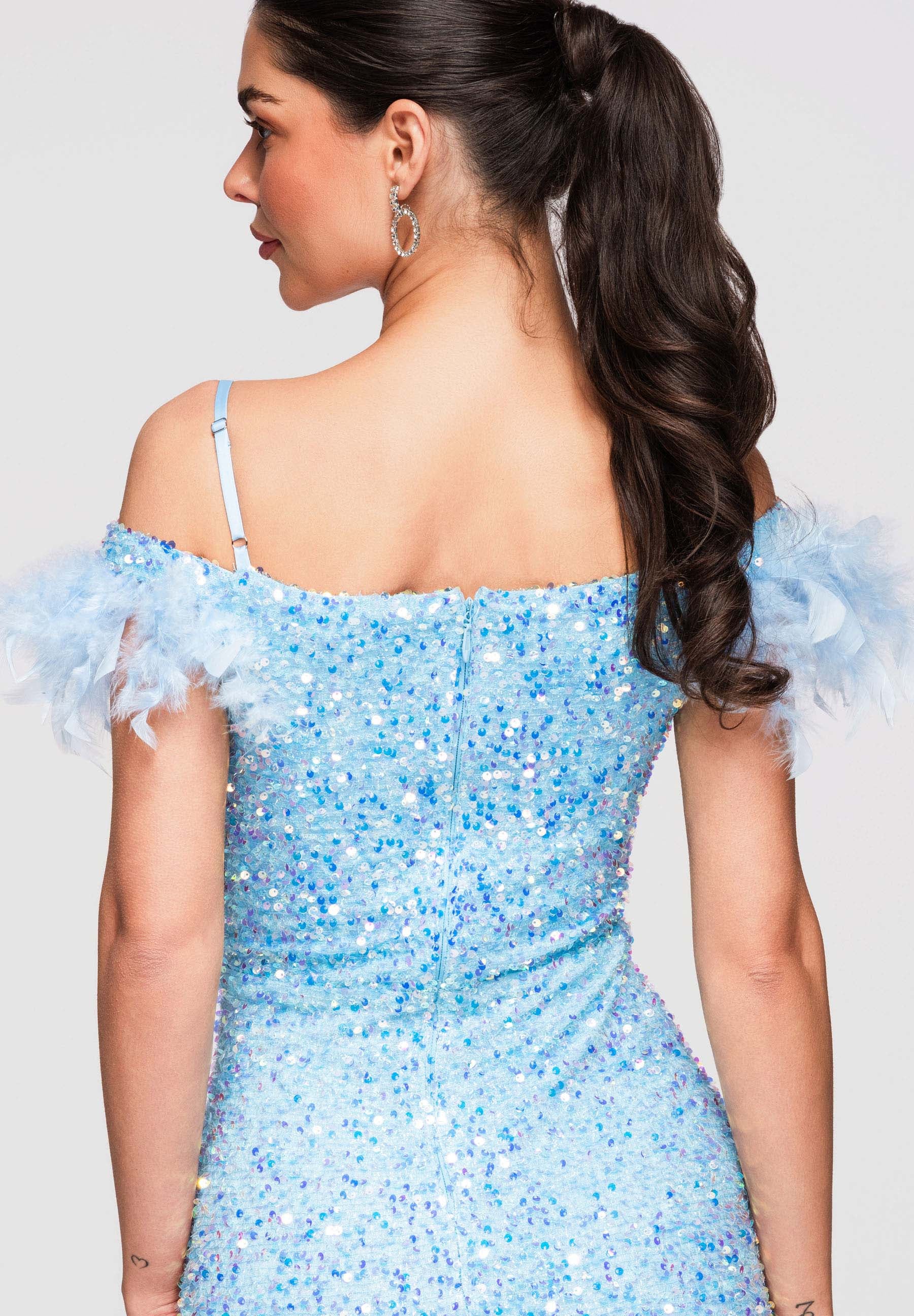 Blaues Maxi-Abendkleid mit Pailletten — 7