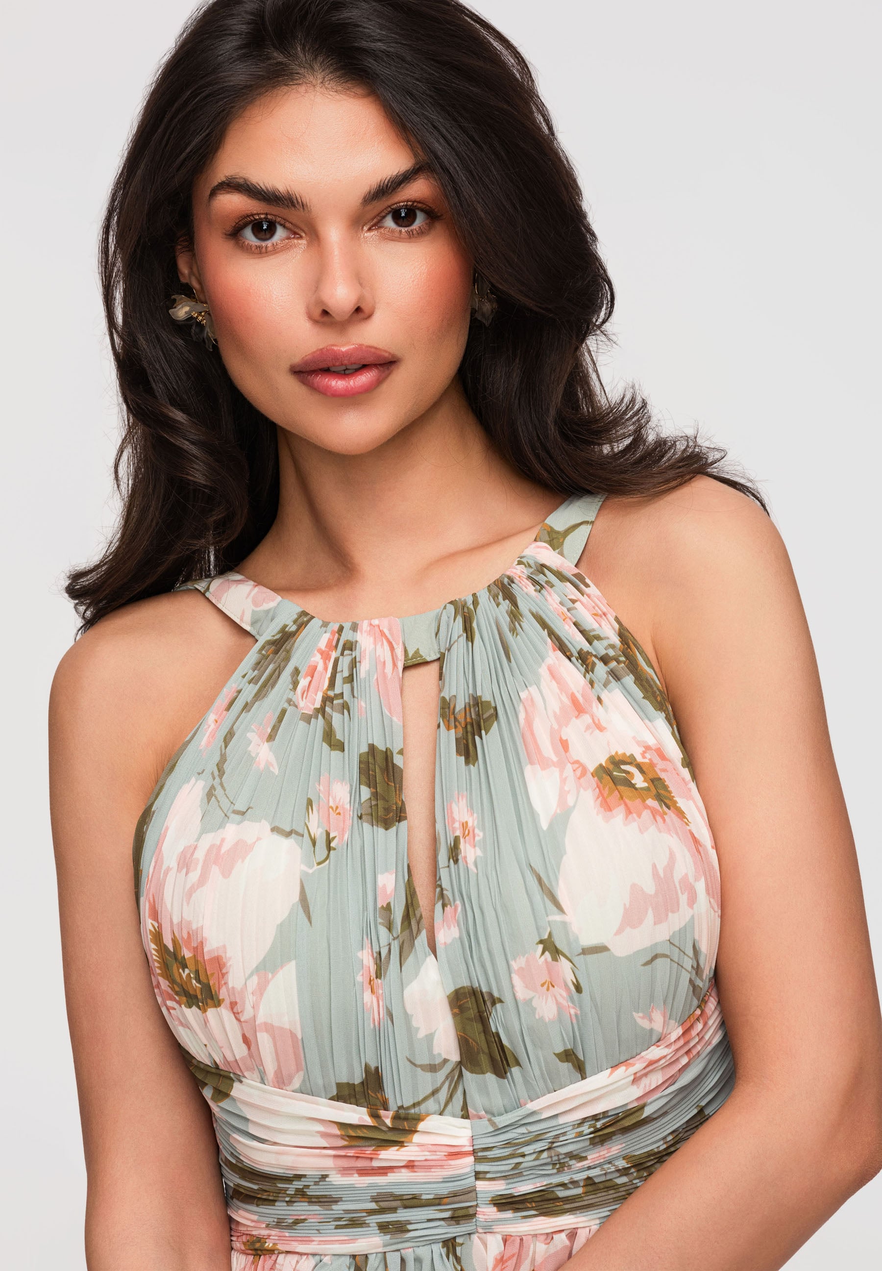 Türkisfarbenes Maxi-Abendkleid mit Print — 2