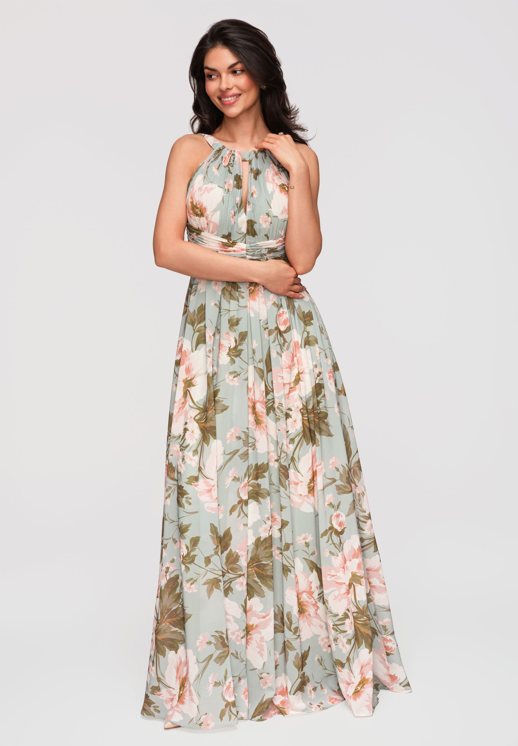 Türkisfarbenes Maxi-Abendkleid mit Print — 3