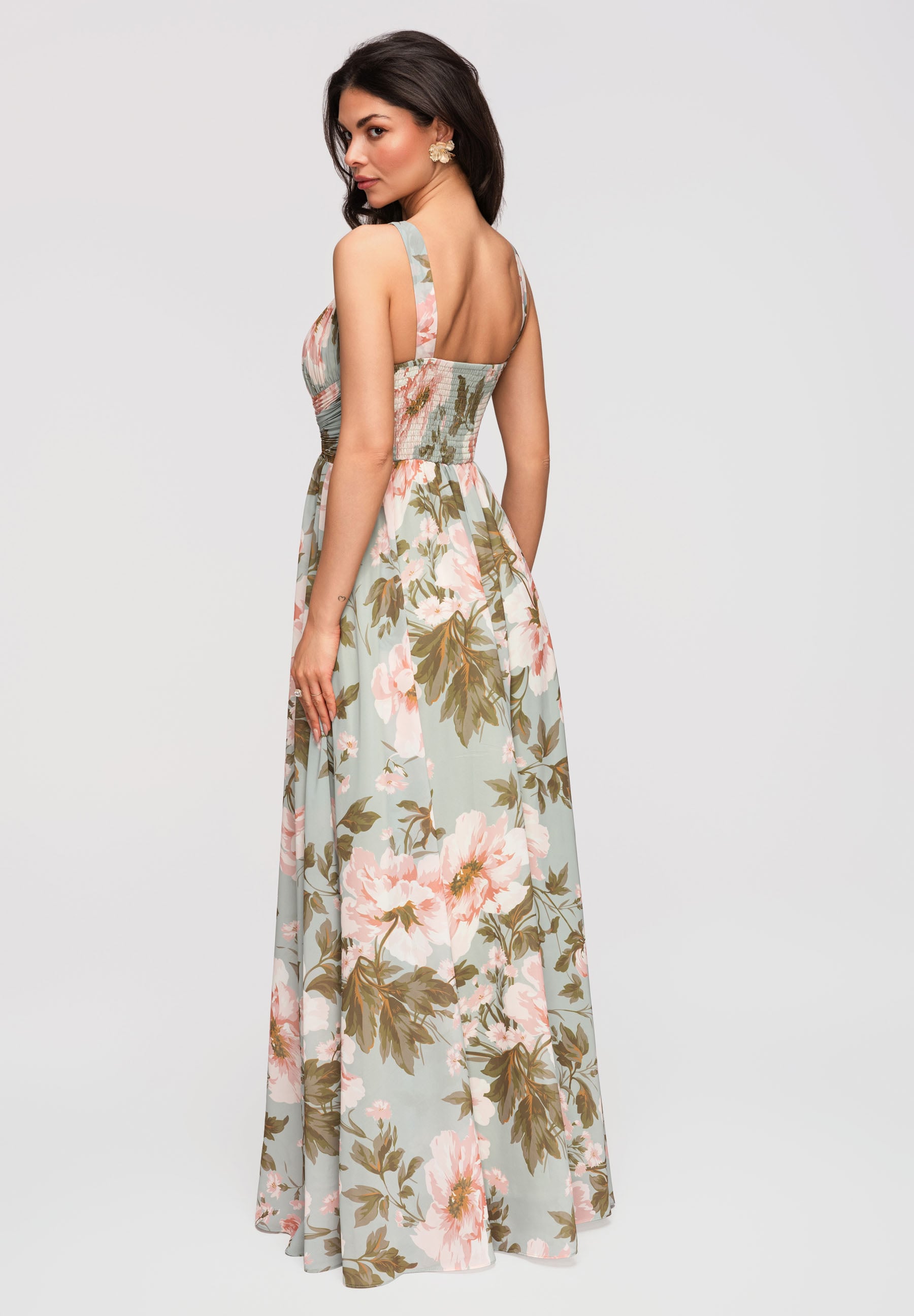 Türkisfarbenes Maxi-Abendkleid mit Print — 8