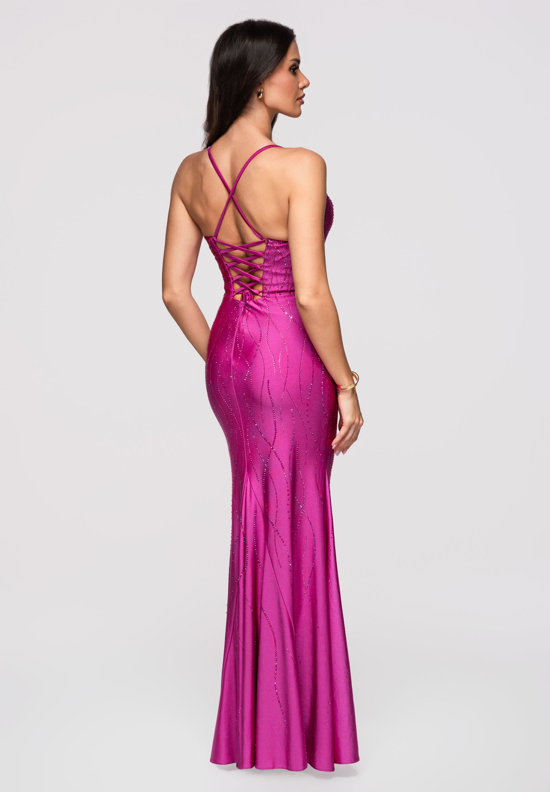 Fuchsiafarbenes Maxi-Abendkleid mit U-Ausschnitt — 3
