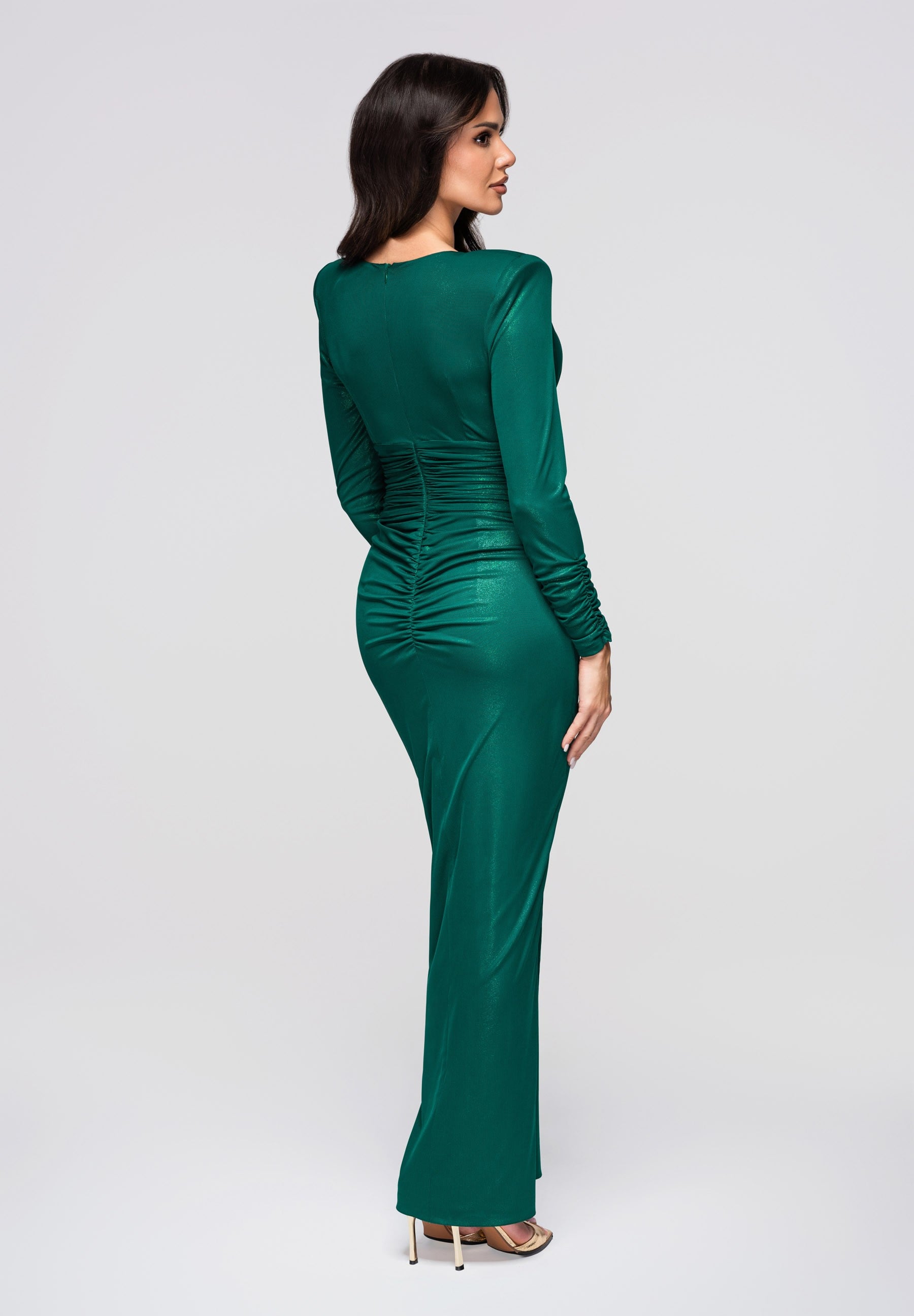 Grünes glänzendes Maxi-Abendkleid — 8