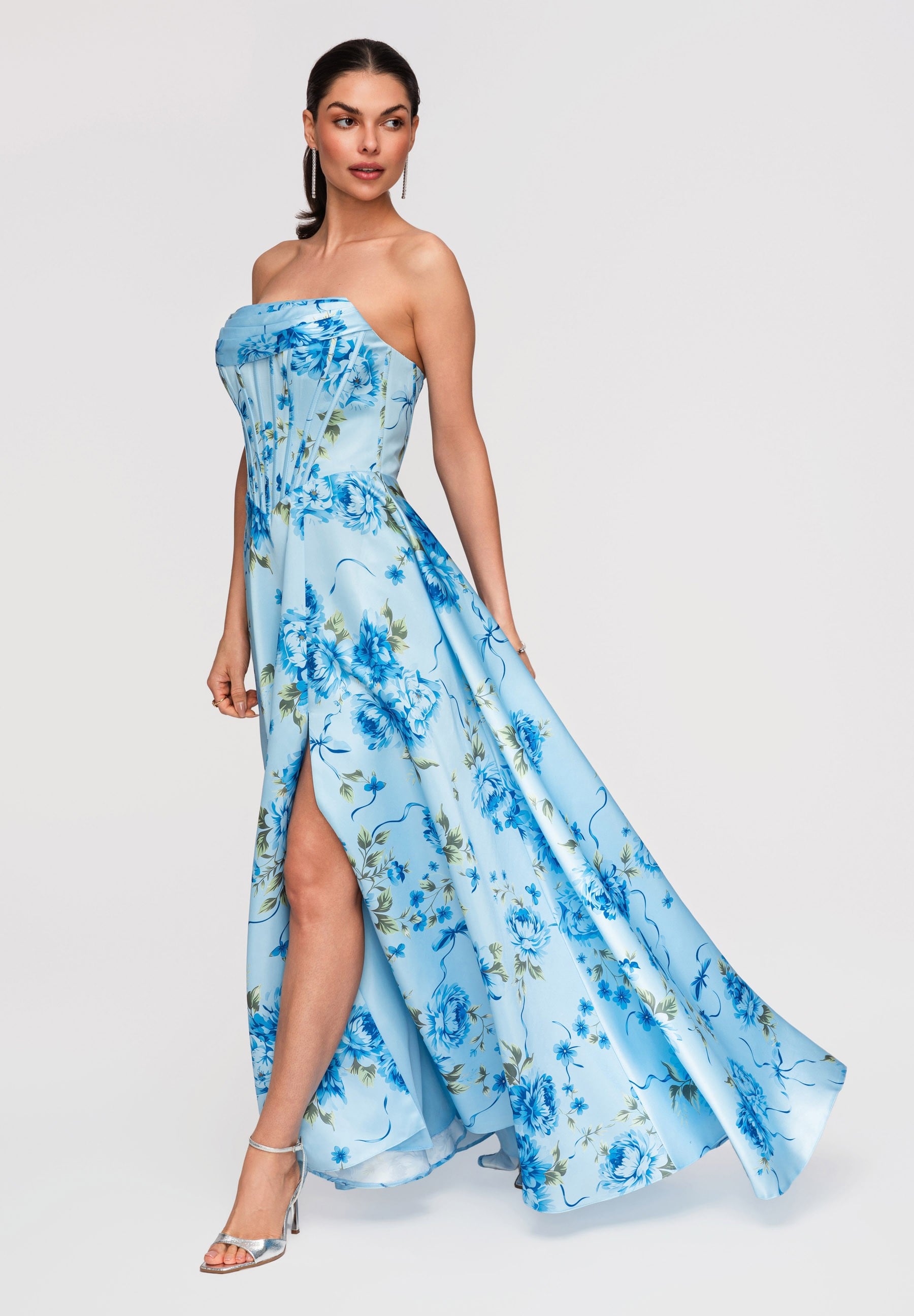 Blaues Maxi-Abendkleid mit Print — 3
