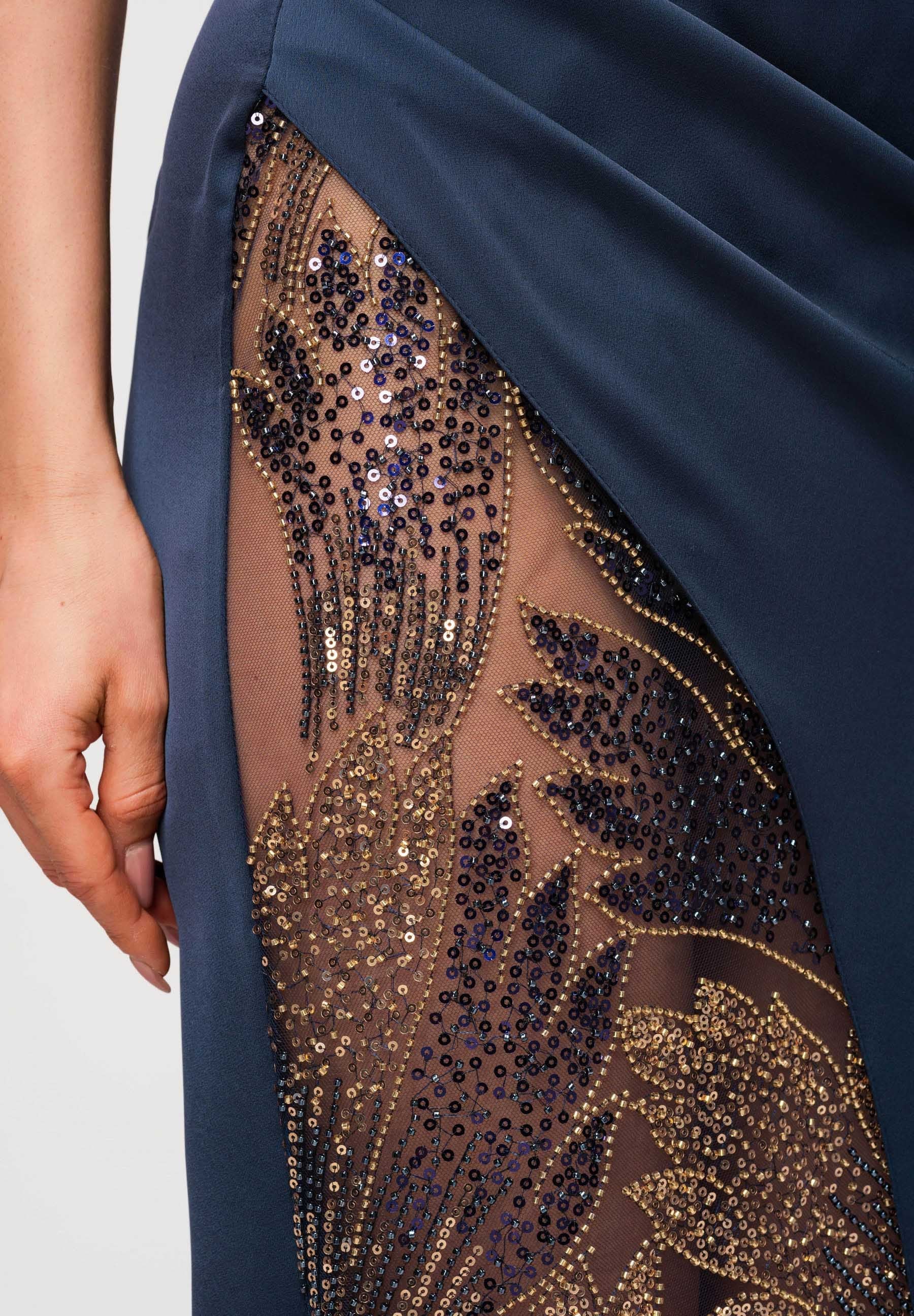 Marineblaues Maxi-Abendkleid mit geradem Ausschnitt — 3