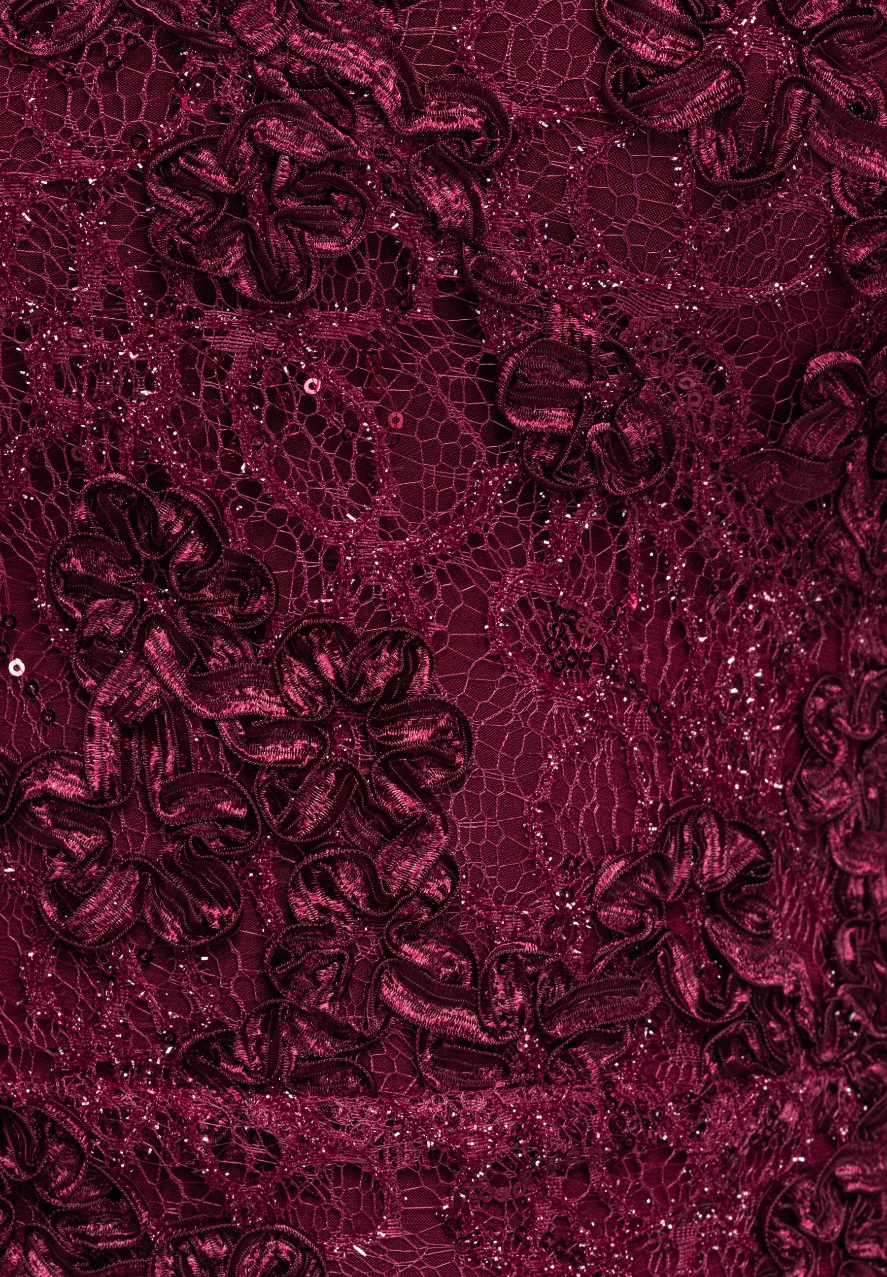 Bordeauxfarbenes Maxi-Abendkleid aus Spitze — 4