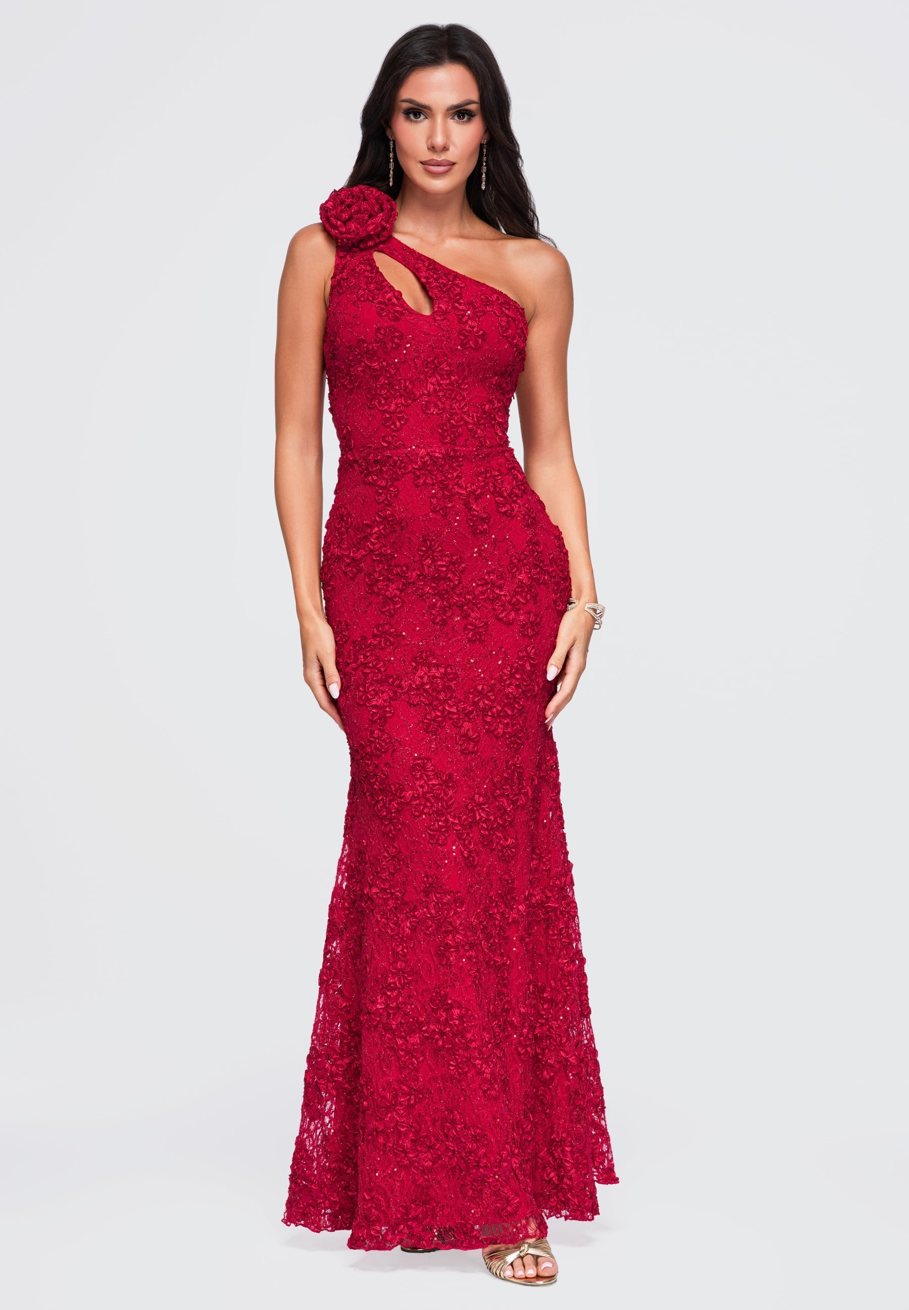 Rotes Maxi-Abendkleid aus Spitze — 7