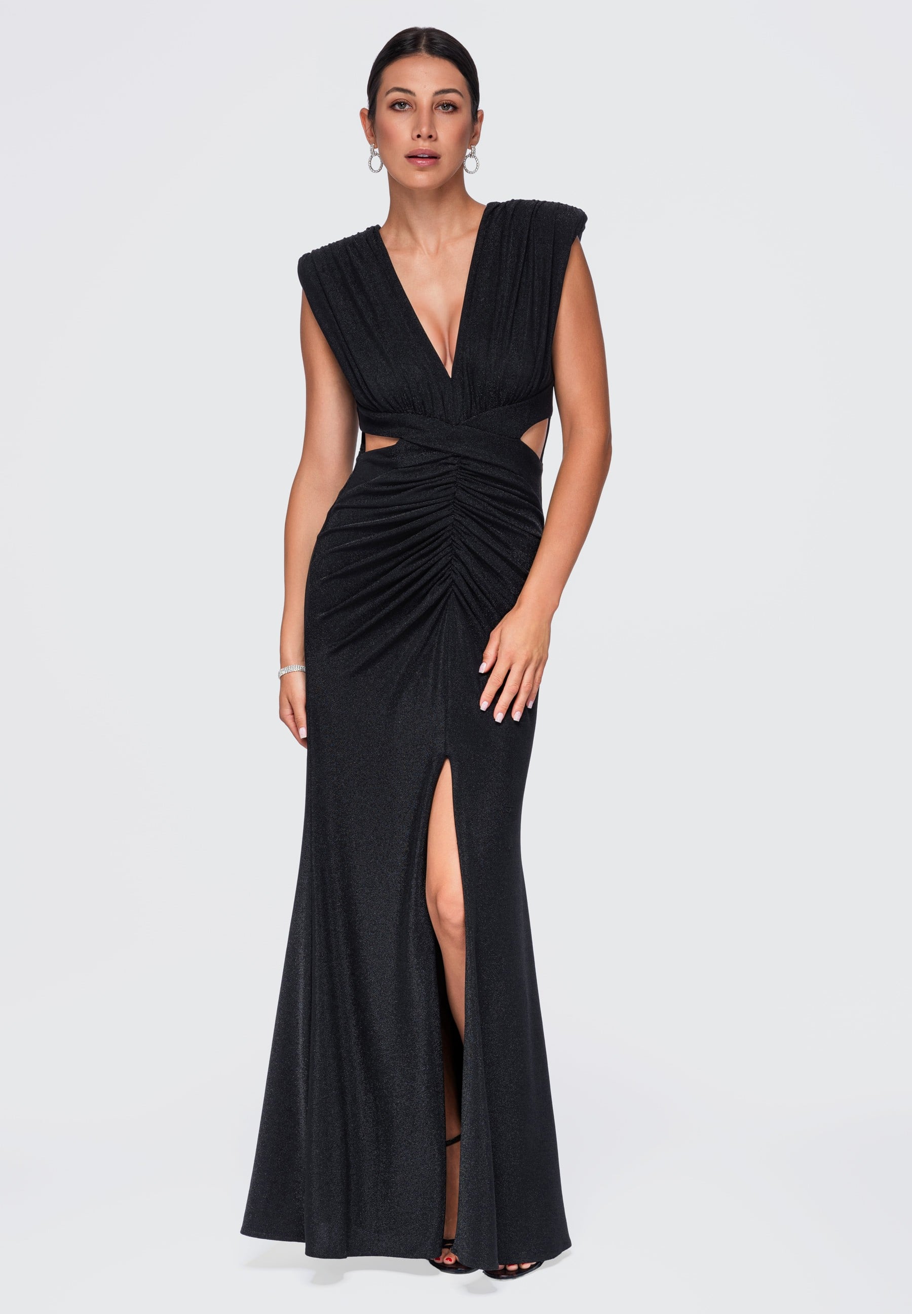 Schwarzes glänzendes Maxi-Abendkleid — 2