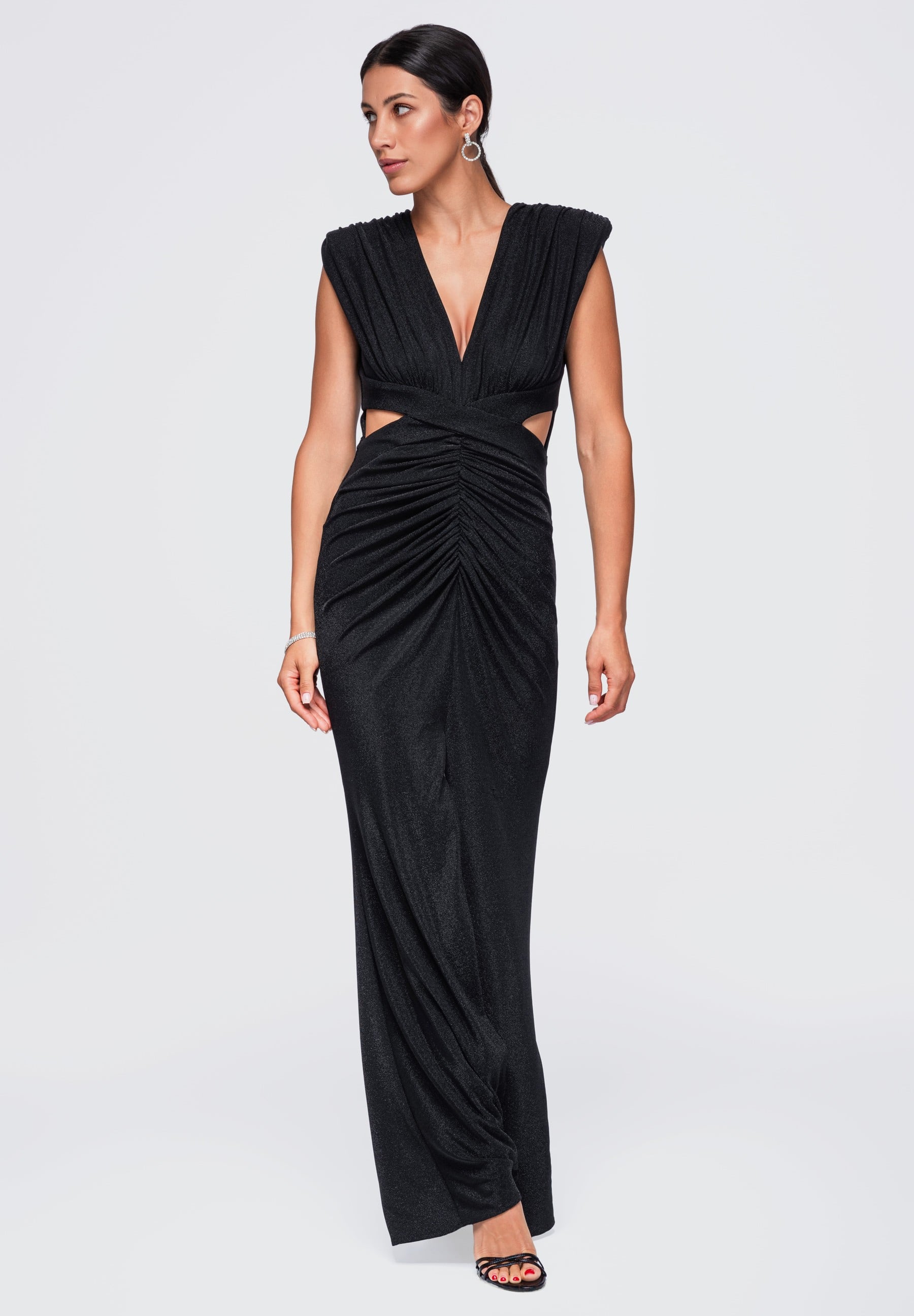 Schwarzes glänzendes Maxi-Abendkleid — 7