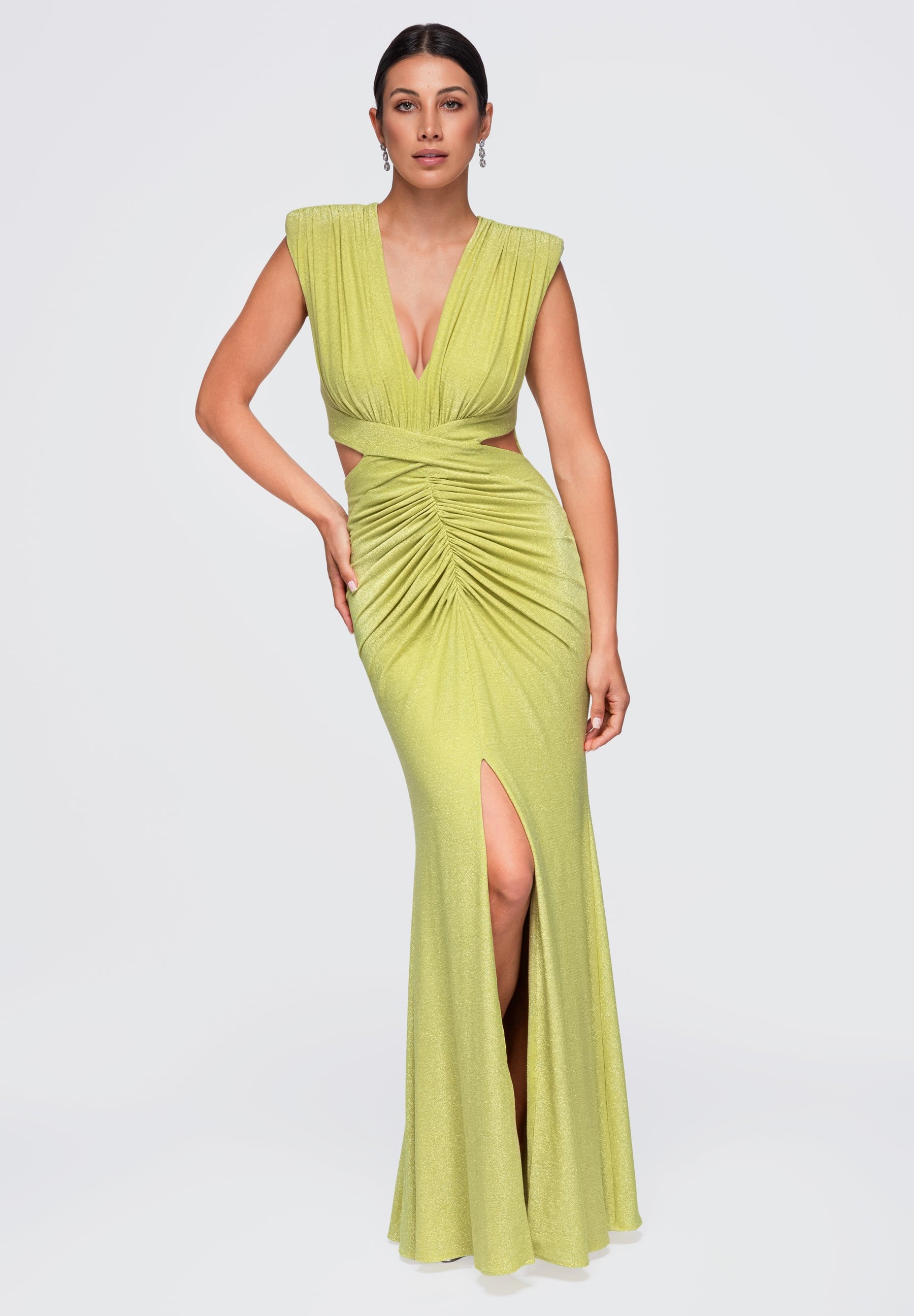 Lime shimmering maxi evening dress — 1