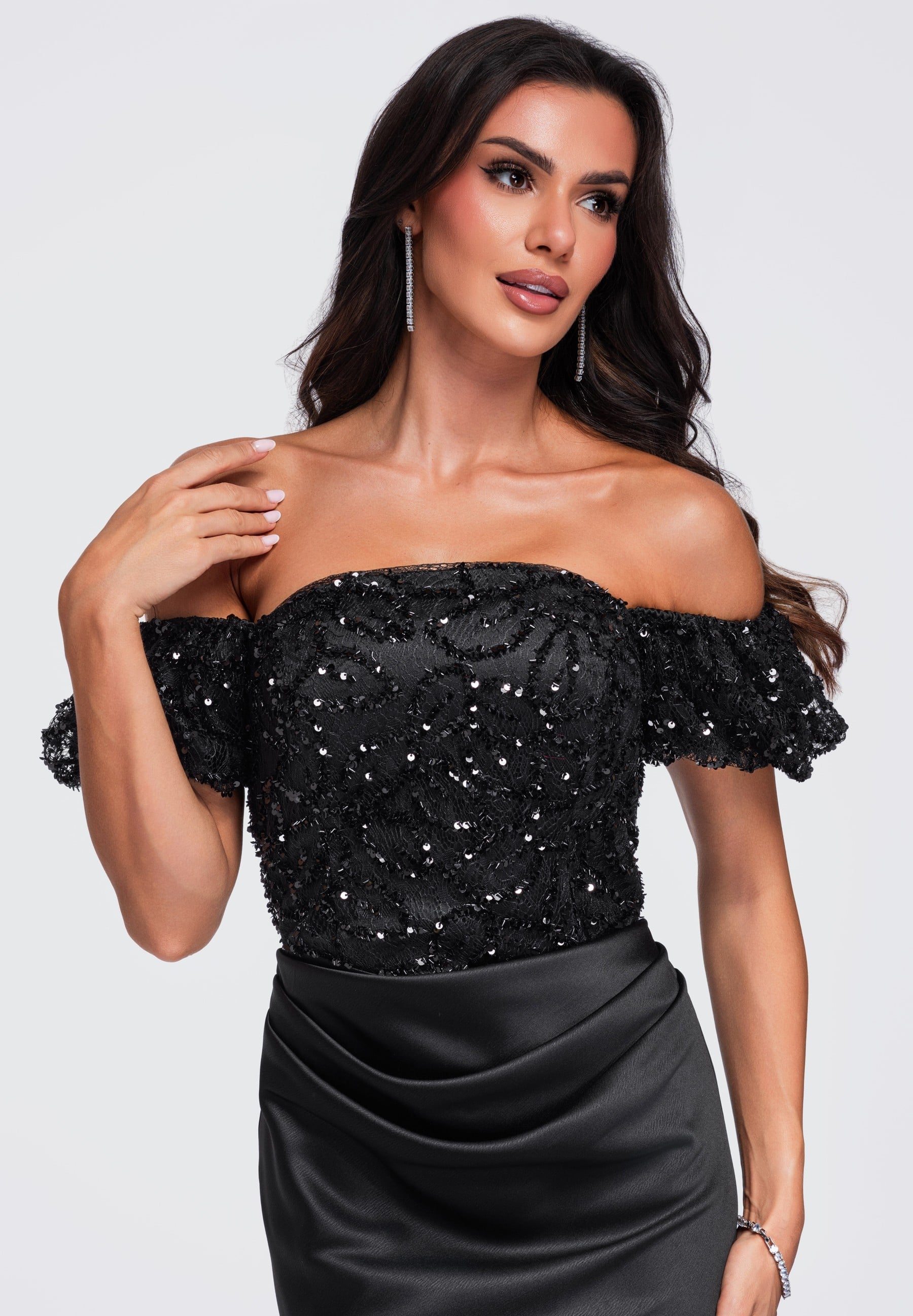 Black strapless sequin maxi evening dress — 2