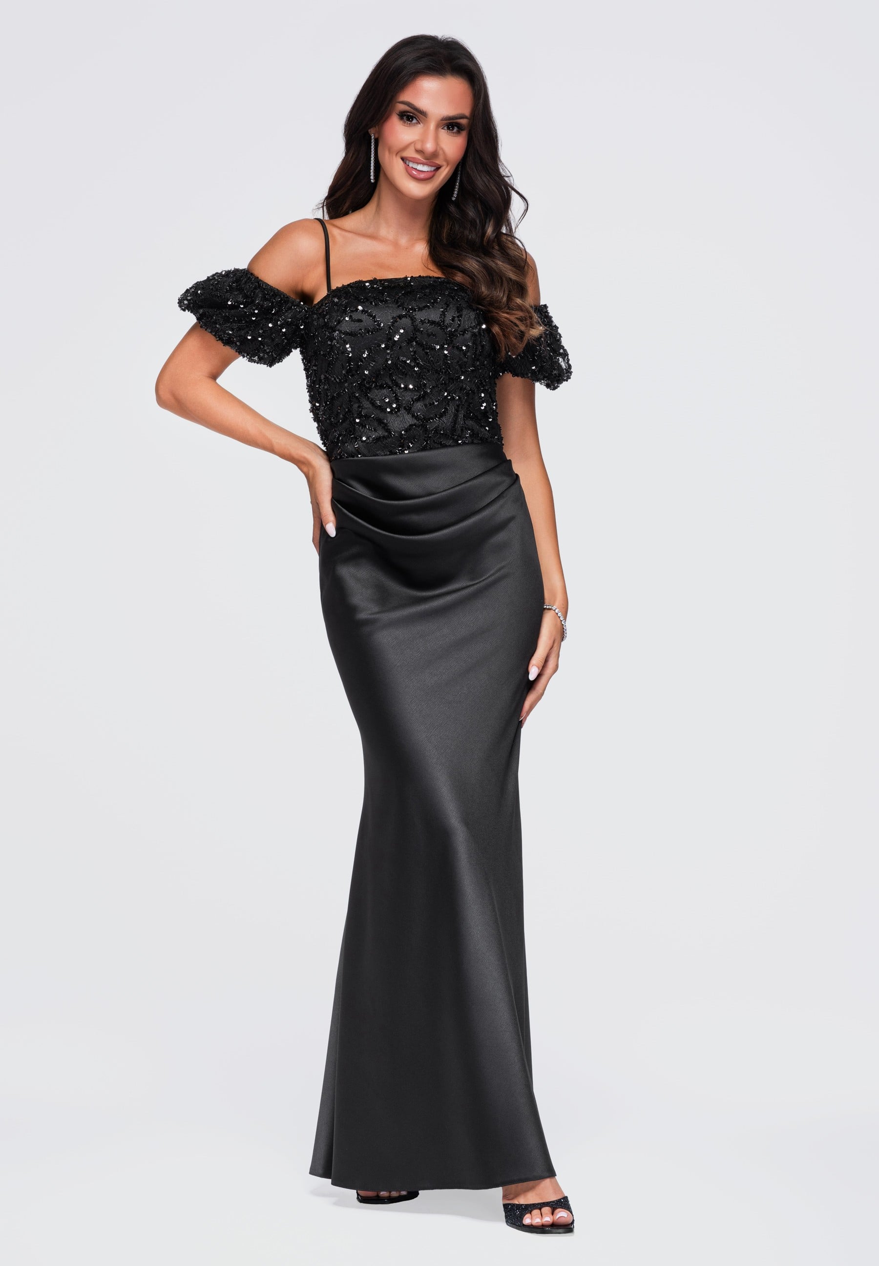 Black strapless sequin maxi evening dress — 3