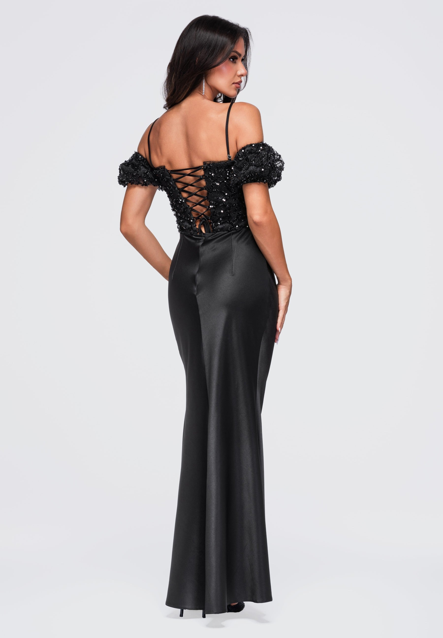 Black strapless sequin maxi evening dress — 4