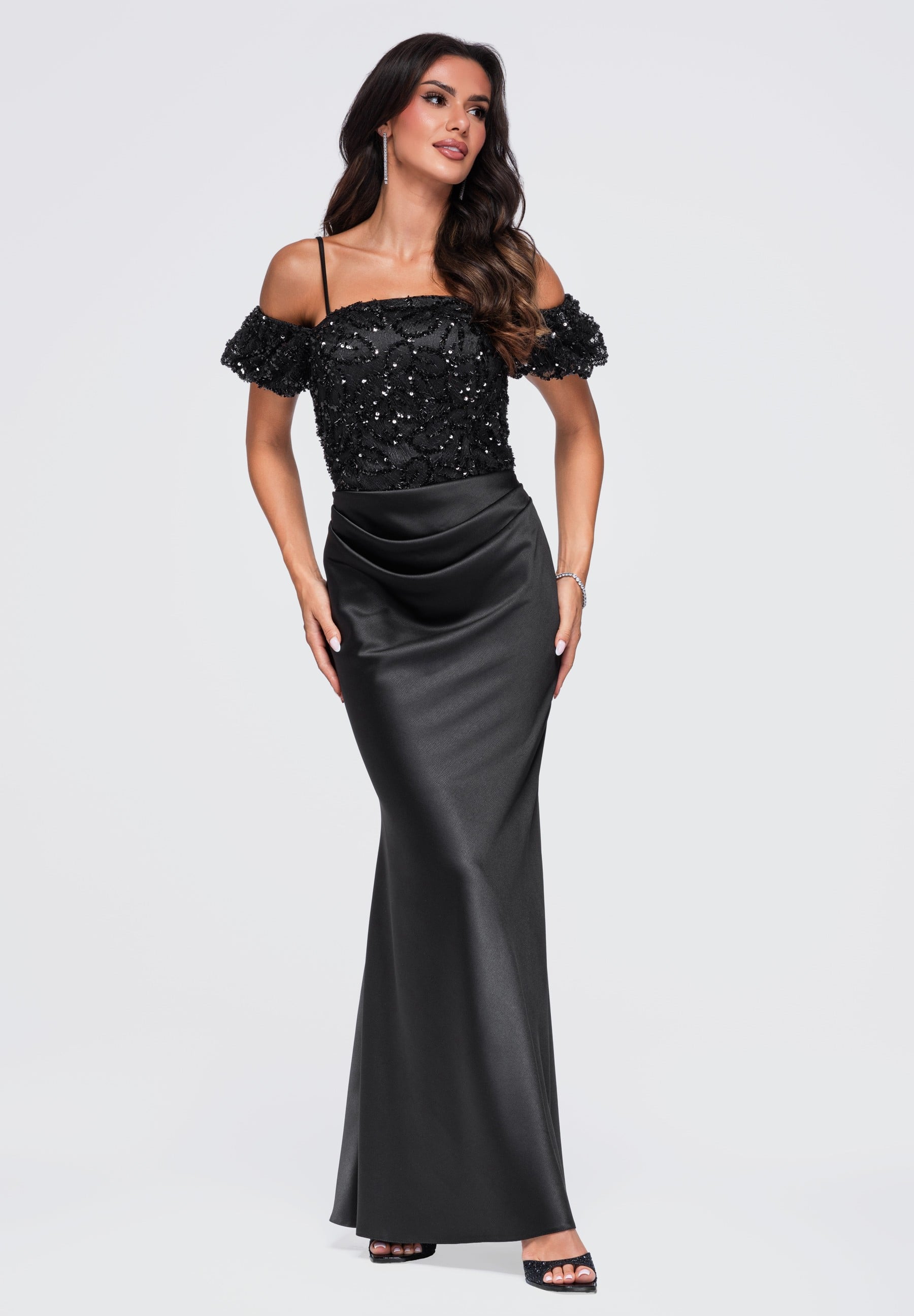 Black strapless sequin maxi evening dress — 9