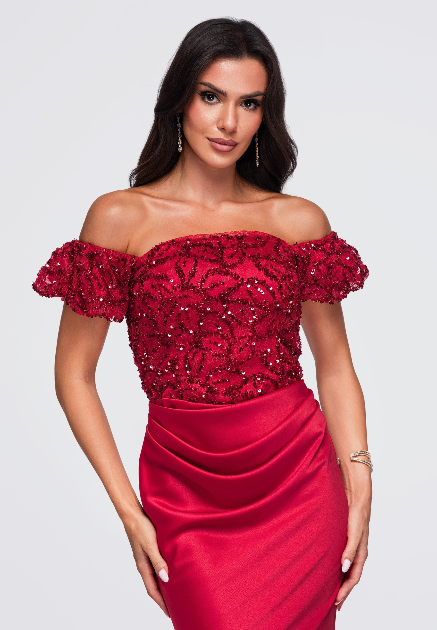 Red strapless sequin maxi evening dress — 2