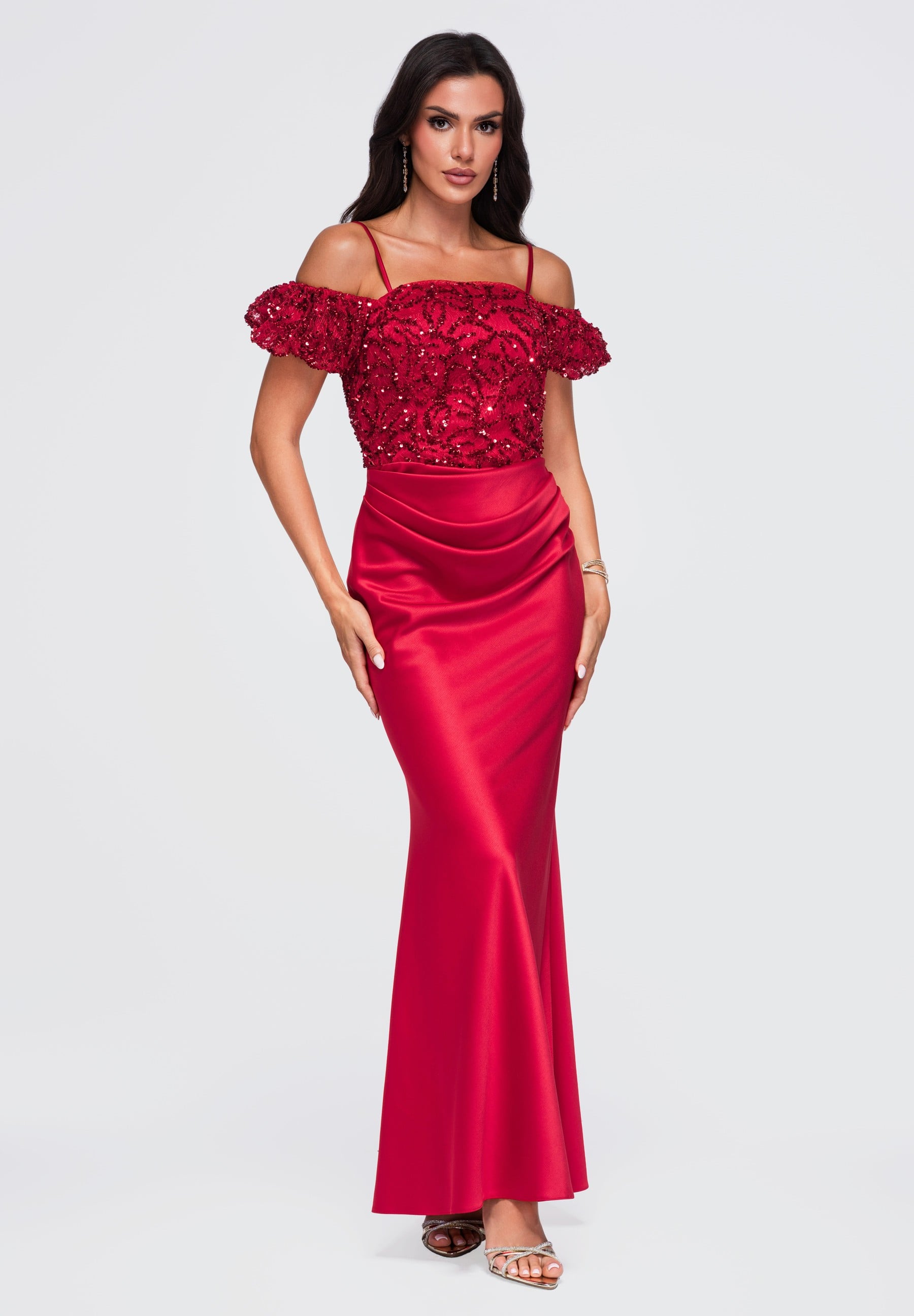Red strapless sequin maxi evening dress — 3