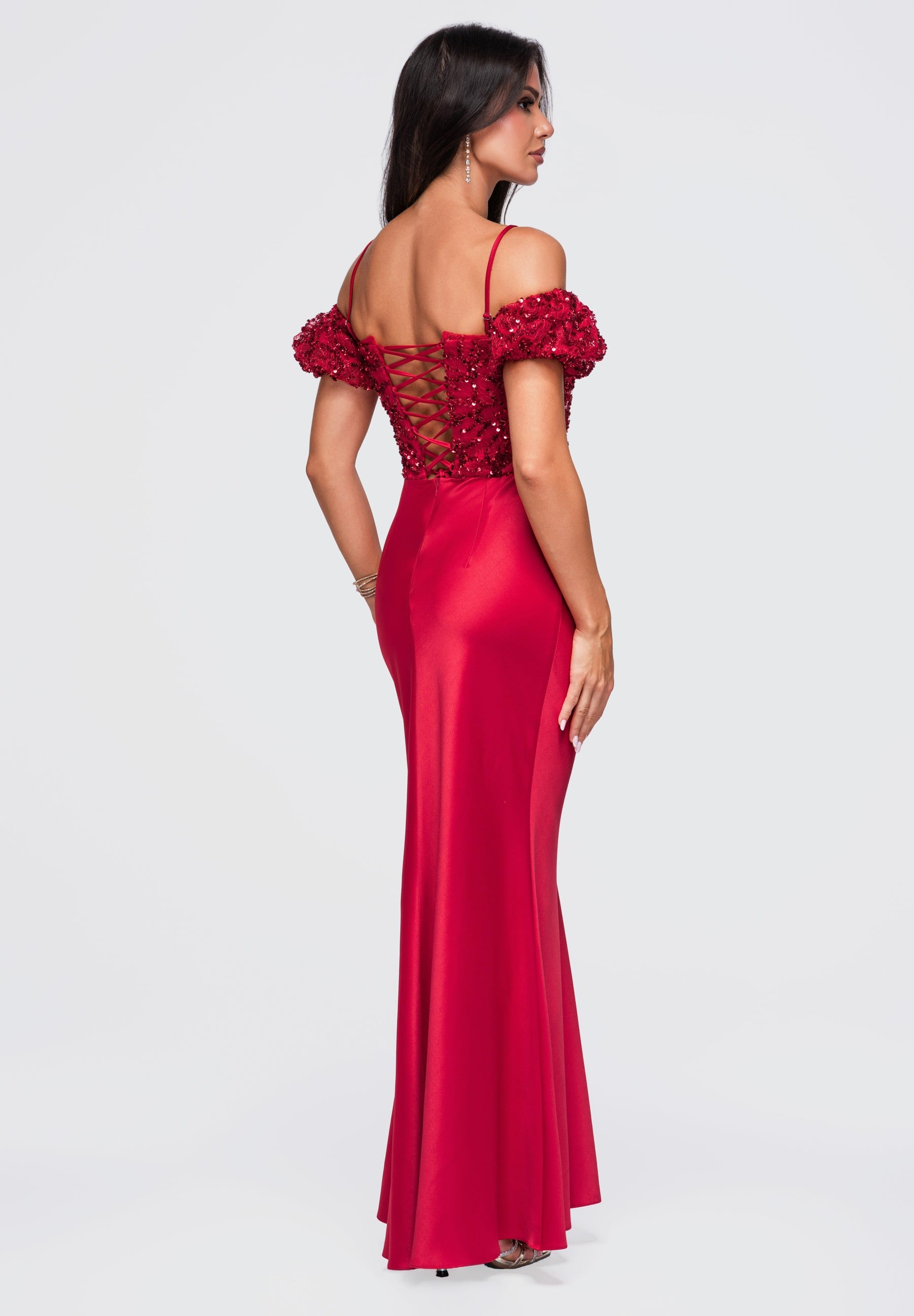 Red strapless sequin maxi evening dress — 5