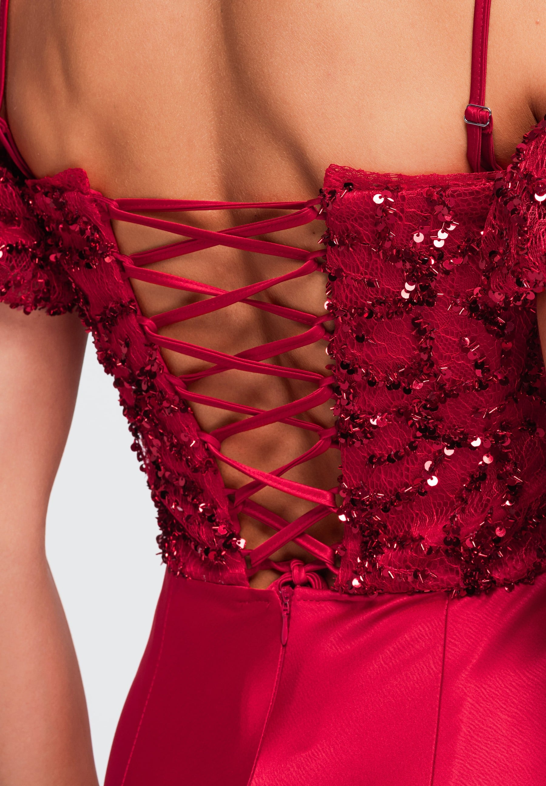 Red strapless sequin maxi evening dress — 6
