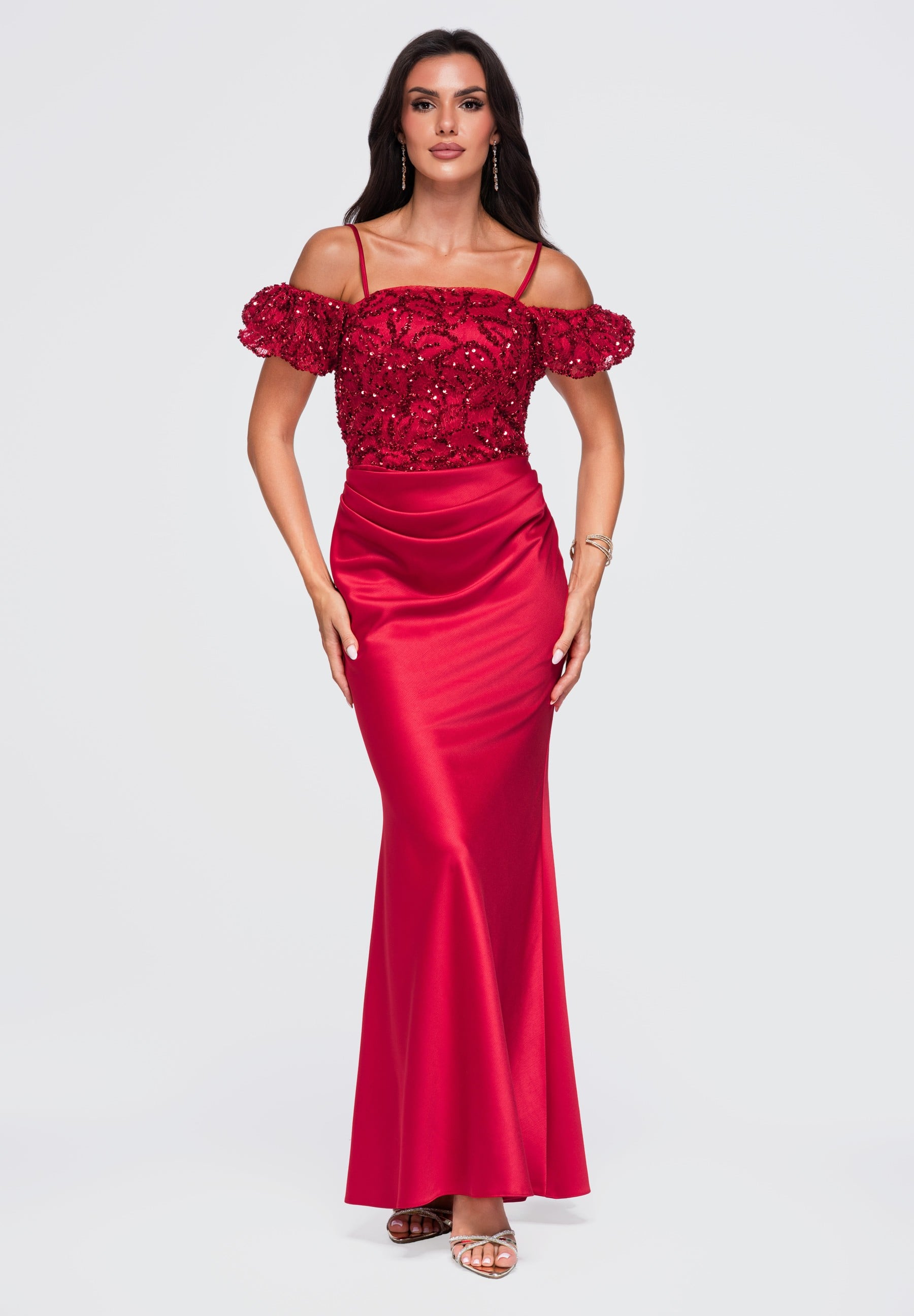 Red strapless sequin maxi evening dress — 7
